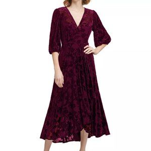 Calvin Klein Velvet Faux Wrap Dress NWT Burgundy 2